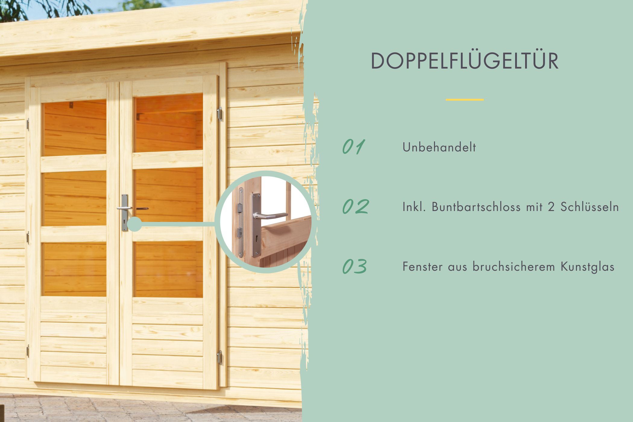 Detailansicht der Karibu großes Gartenhaus Lagor 1