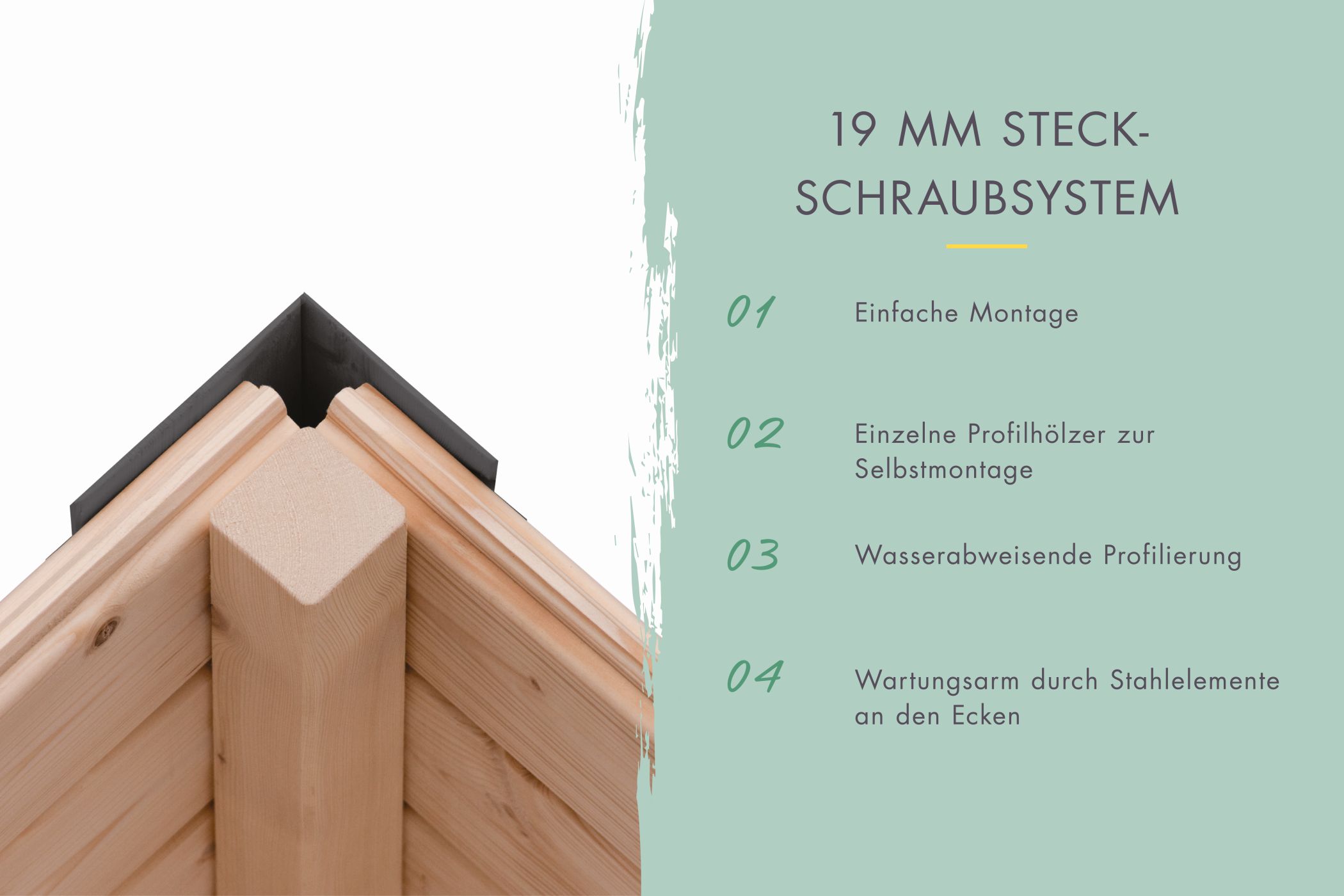 19-mm-Steck-Schraubsystem des Karibu Gartenhaus Holz & Metall Jupiter 2 mit Stahlecken