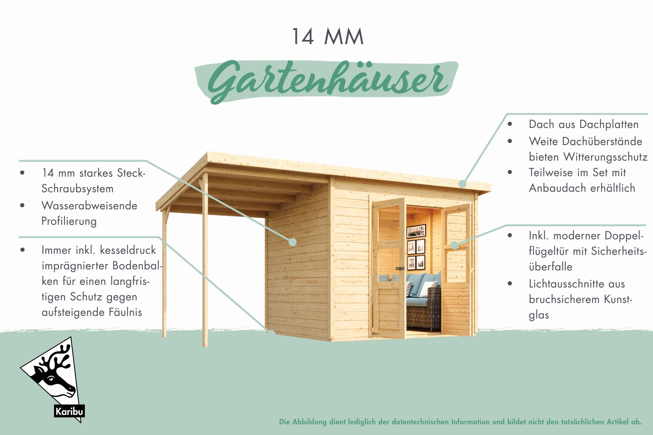 Karibu kleines Gerätehaus Dahme 3 aus Holz, im Garten aufgebaut