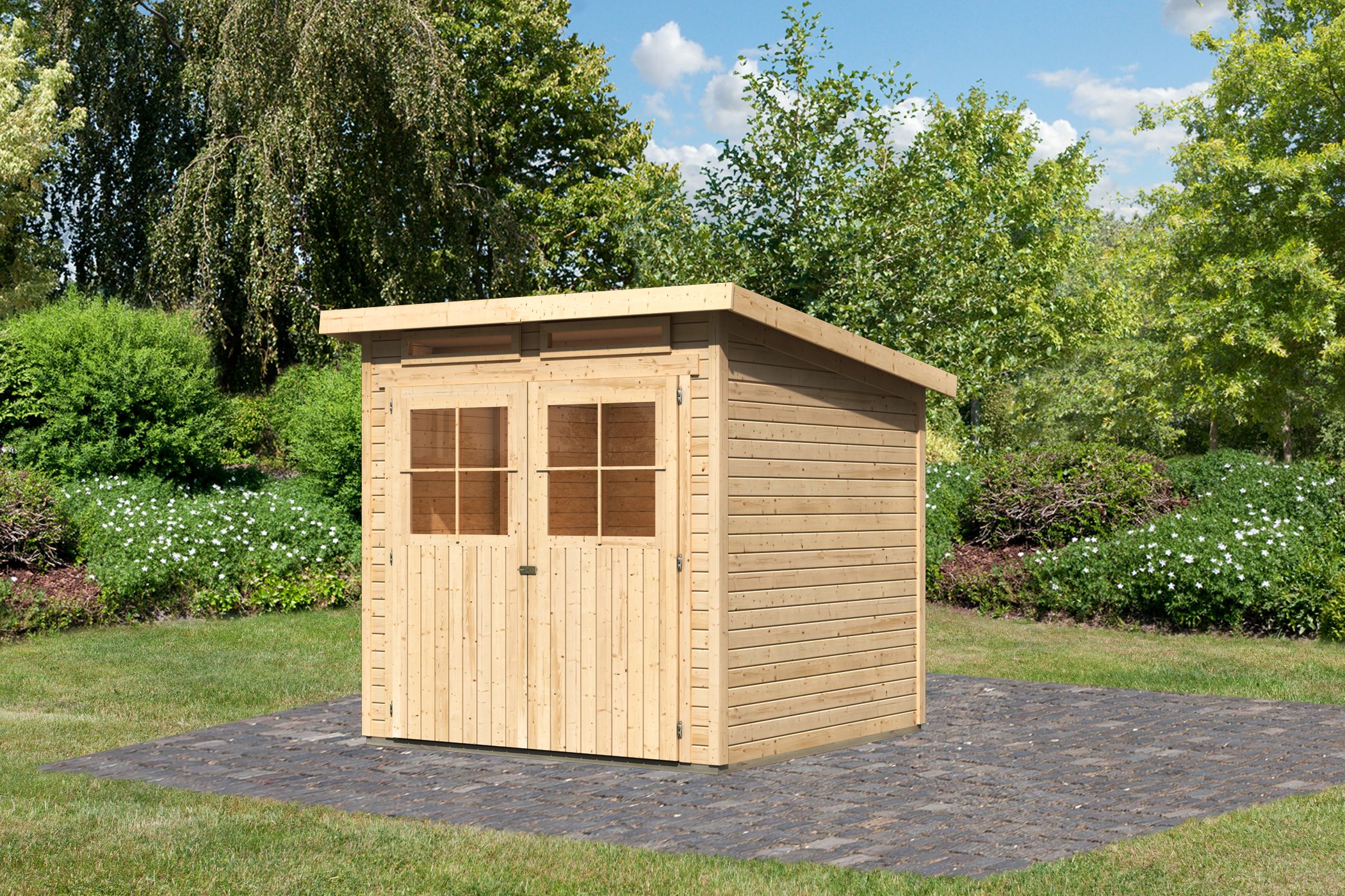 Karibu Gerätehaus Glücksburg 3 in Naturbelassen, Außenansicht