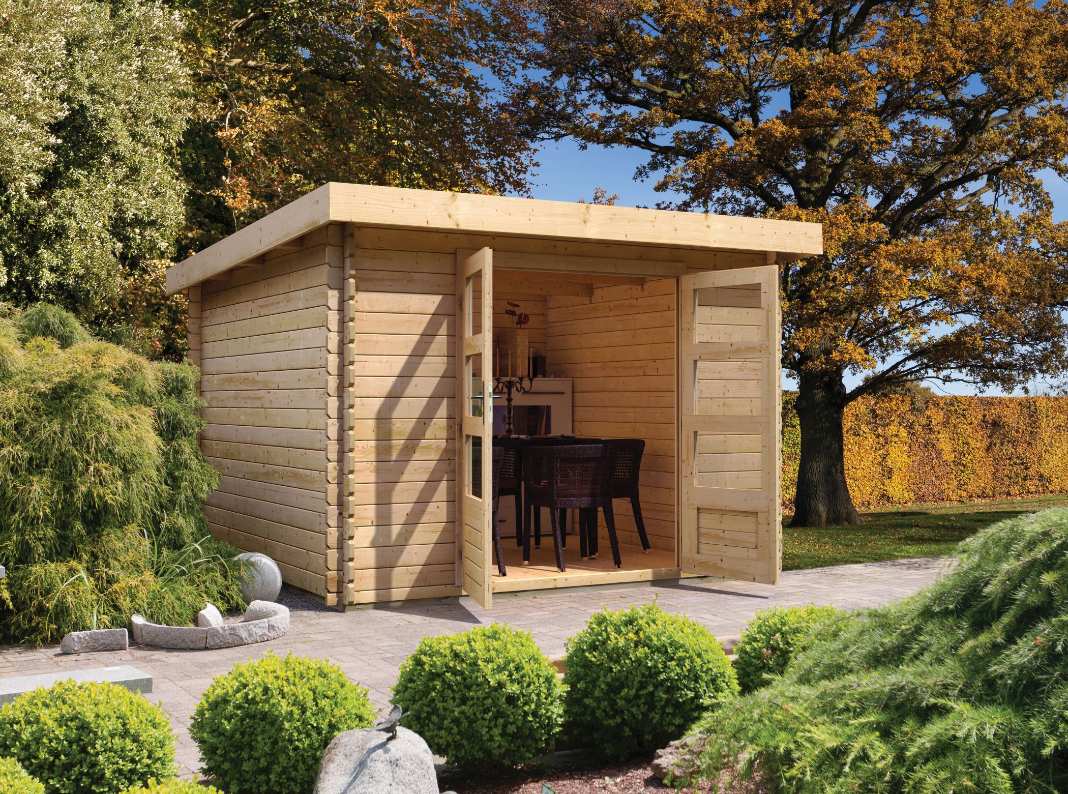 Karibu Gartenhaus Bastrup 3 in Naturbelassen im Garten