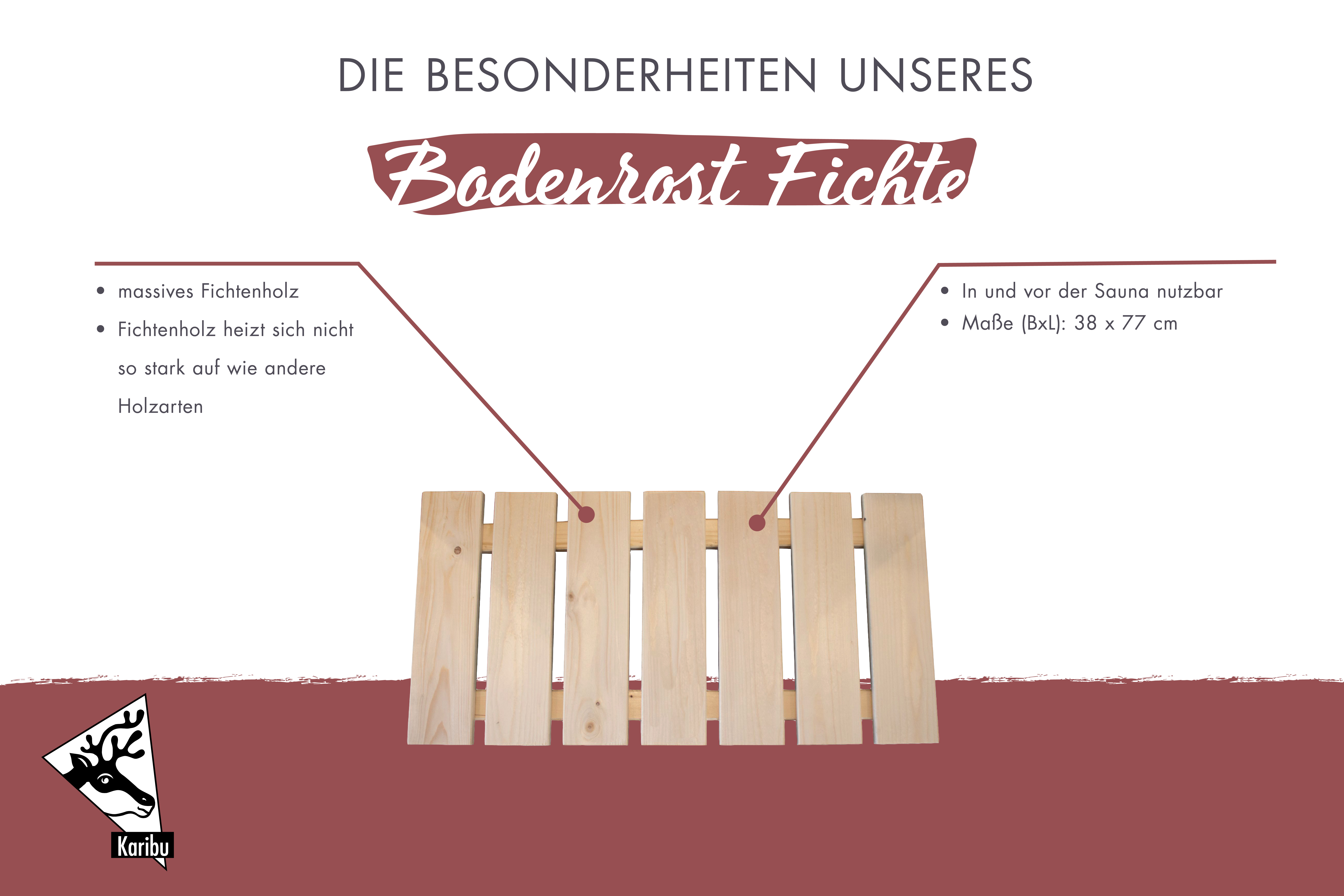 Maßzeichnung der Karibu Bodenrost Fichte mit Bemaßung von Grundfläche und Höhe