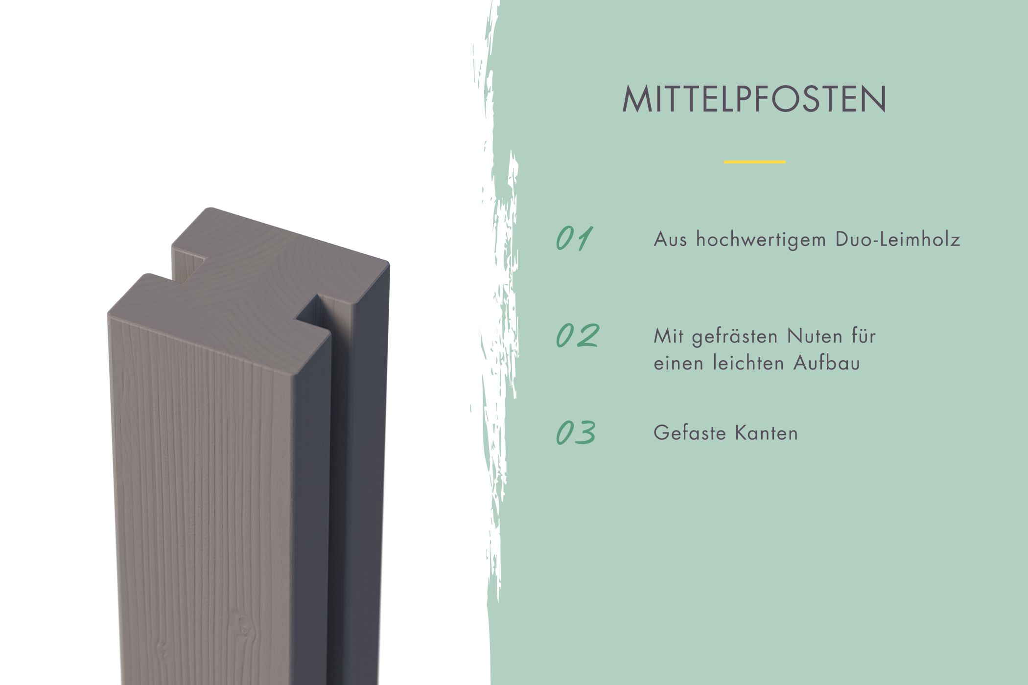 Zaunpfosten Verbindungspfosten terragrau 9x9x190 cm - Duo-Leimholzpfosten
