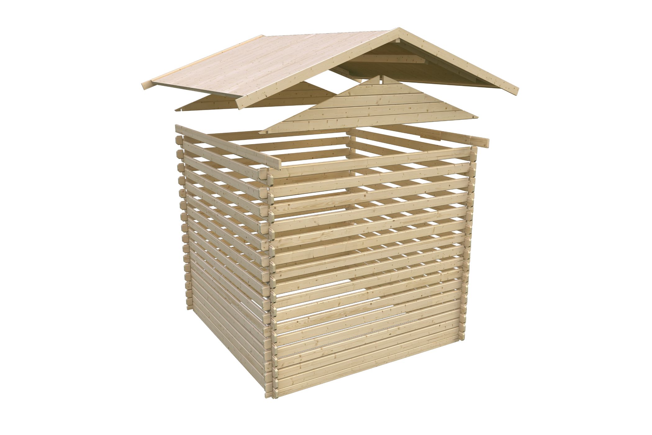 Aufbaudarstellung des Karibu Gartenhaus Felsenau 3 mit allen Bauteilen im Überblick