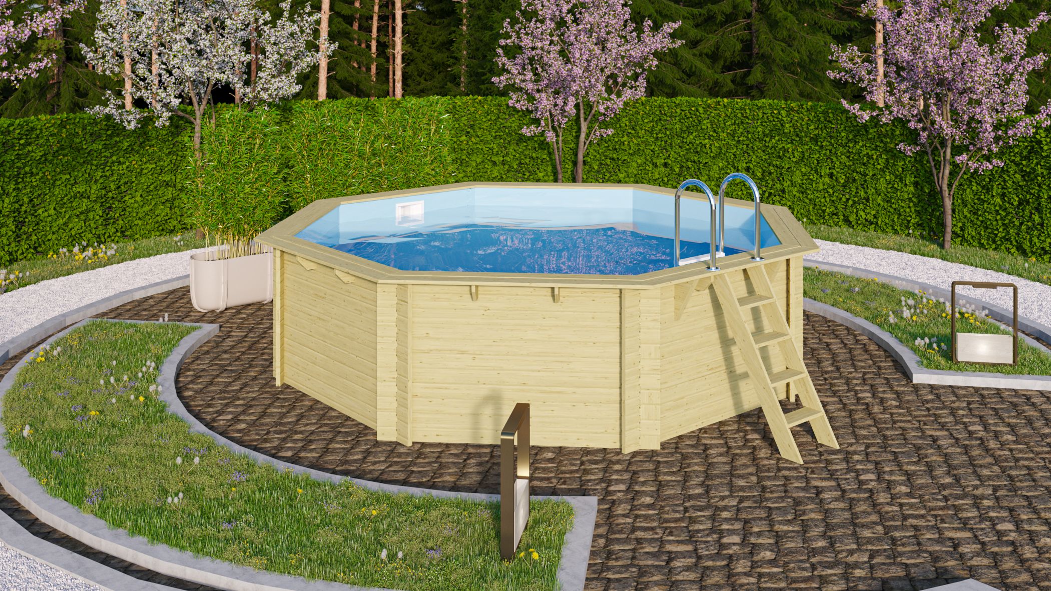 Karibu Pool Modell 2 mit Anbaudach im Garten