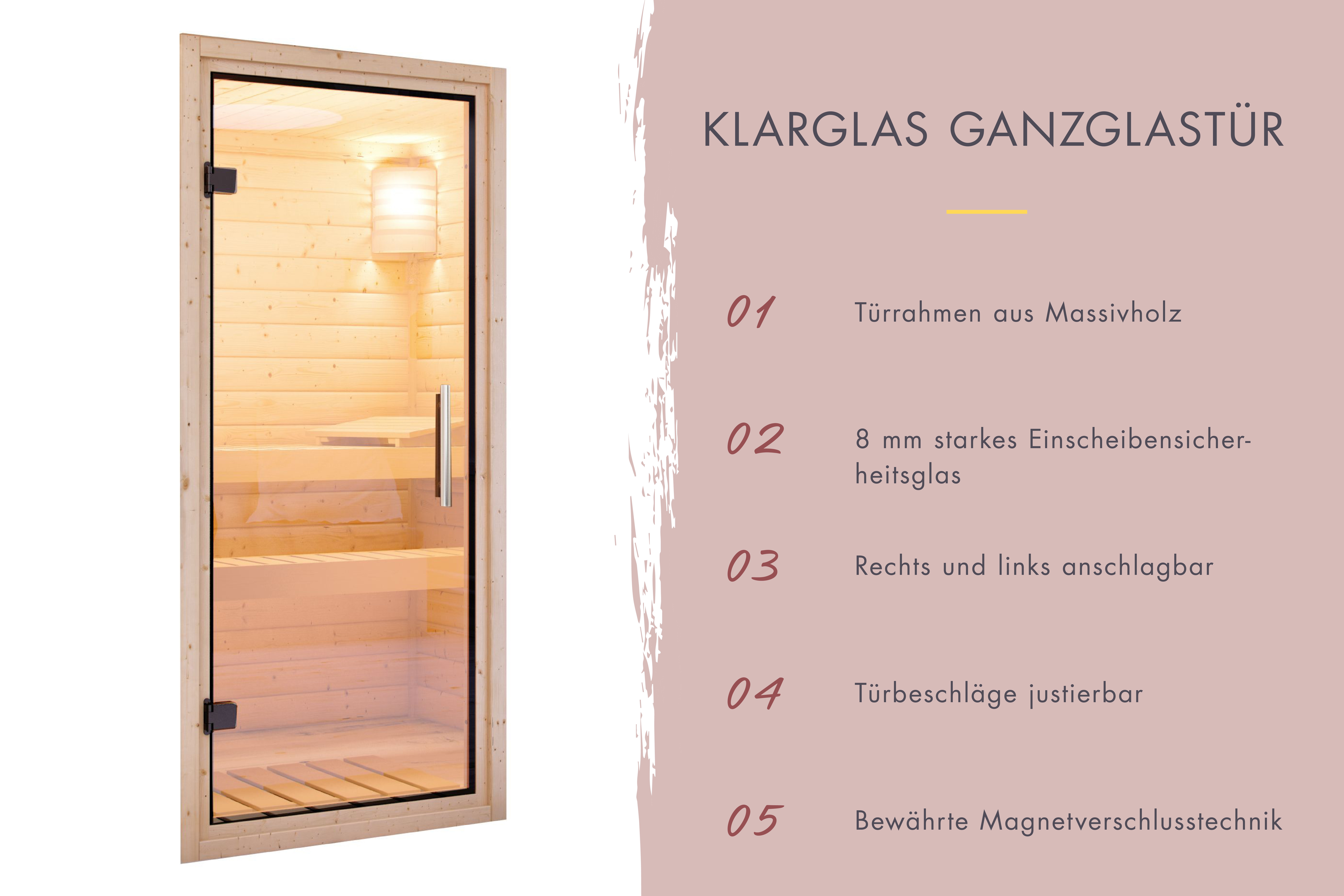 Produkt- und Ausstattungsdetail der Karibu Saunahaus Hytti 3 Exclusive naturbelassen / + Ofen und HUUM WIFI Steuergerät