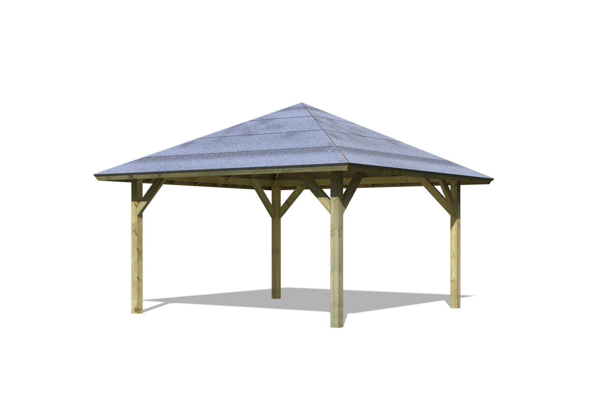 Außenansicht des Karibu Carport Kirn 1 aus KDI-Massivholz mit Walmdach im Garten aufgebaut
