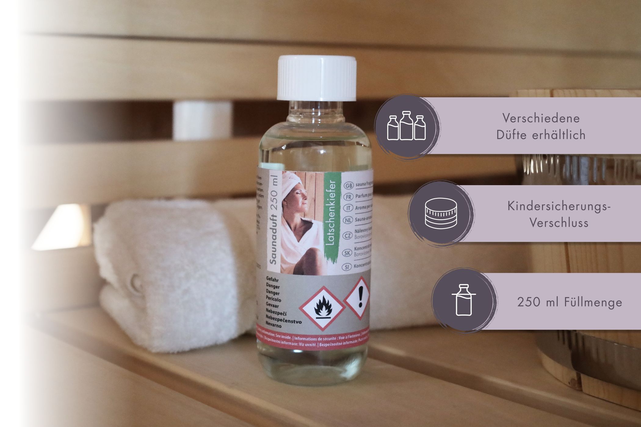 Karibu Saunaduft 250ml als hochwertige Sauna aus nordischer Fichte im Wohnraum-Ambiente