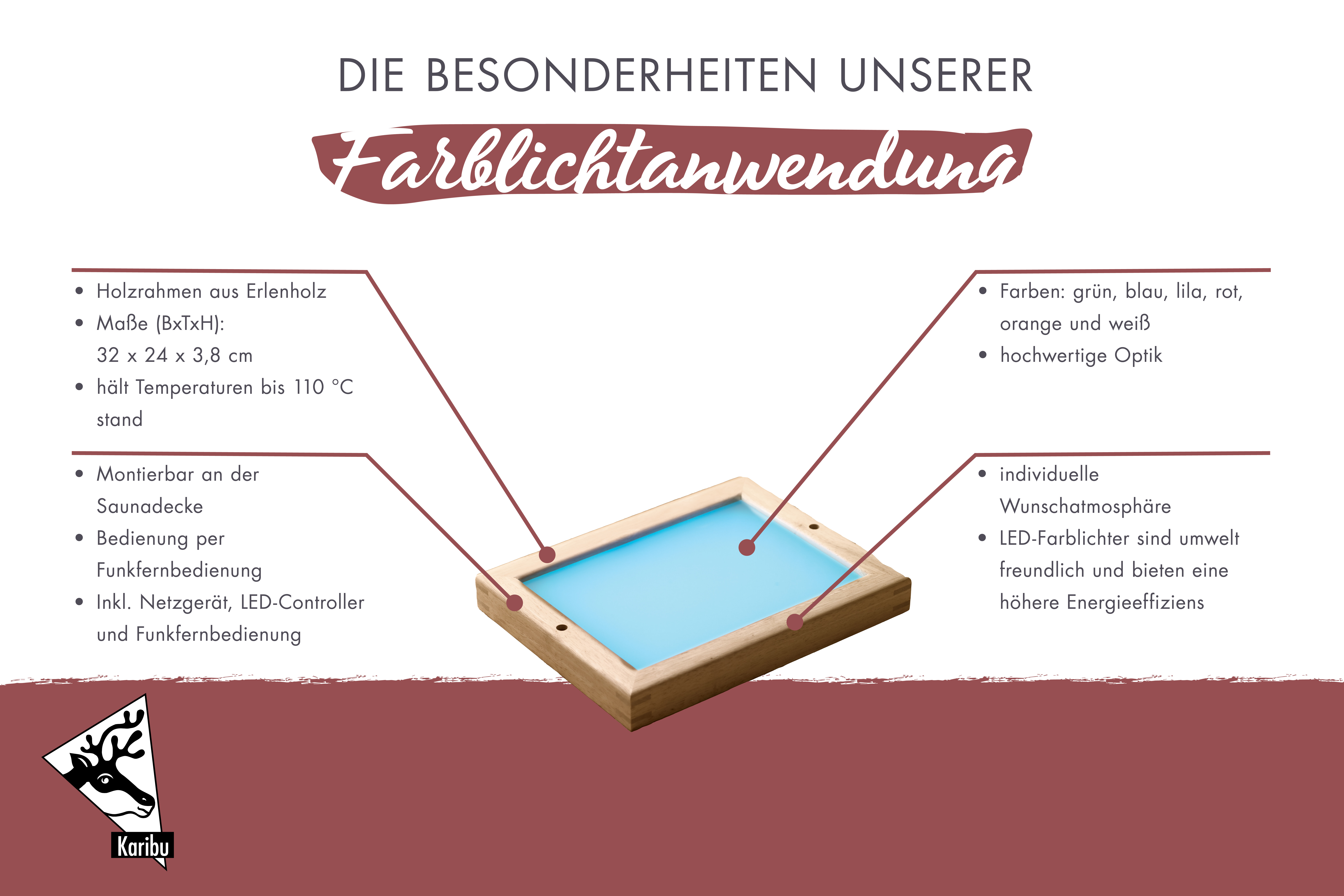 Maßzeichnung der Karibu LED Farblicht mit Bemaßung von Grundfläche und Höhe