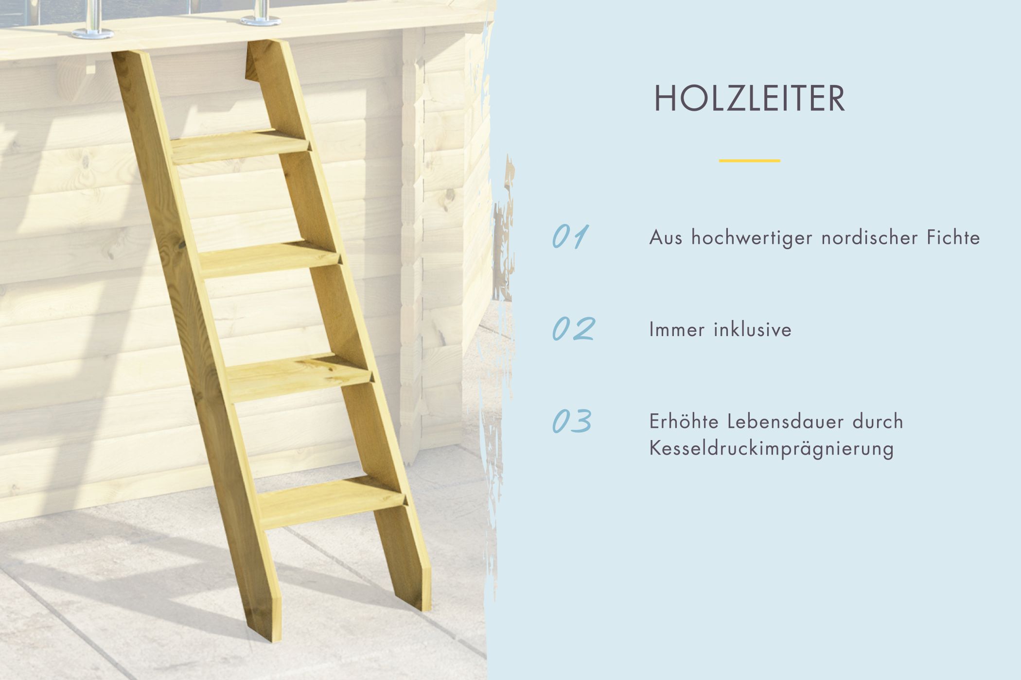 Holzleiter für den Karibu Pool Modell 1 aus kesseldruckimprägnierter Fichte