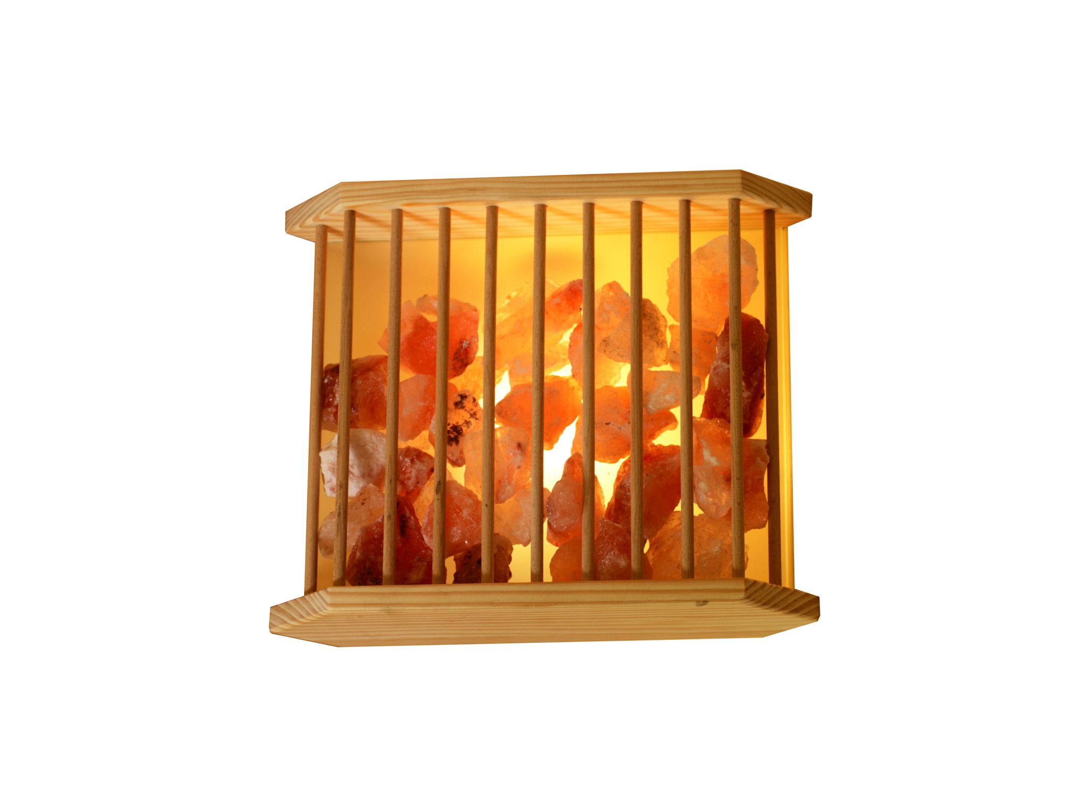 Karibu Salzkristall-Leuchte aus Holz, freigestellt