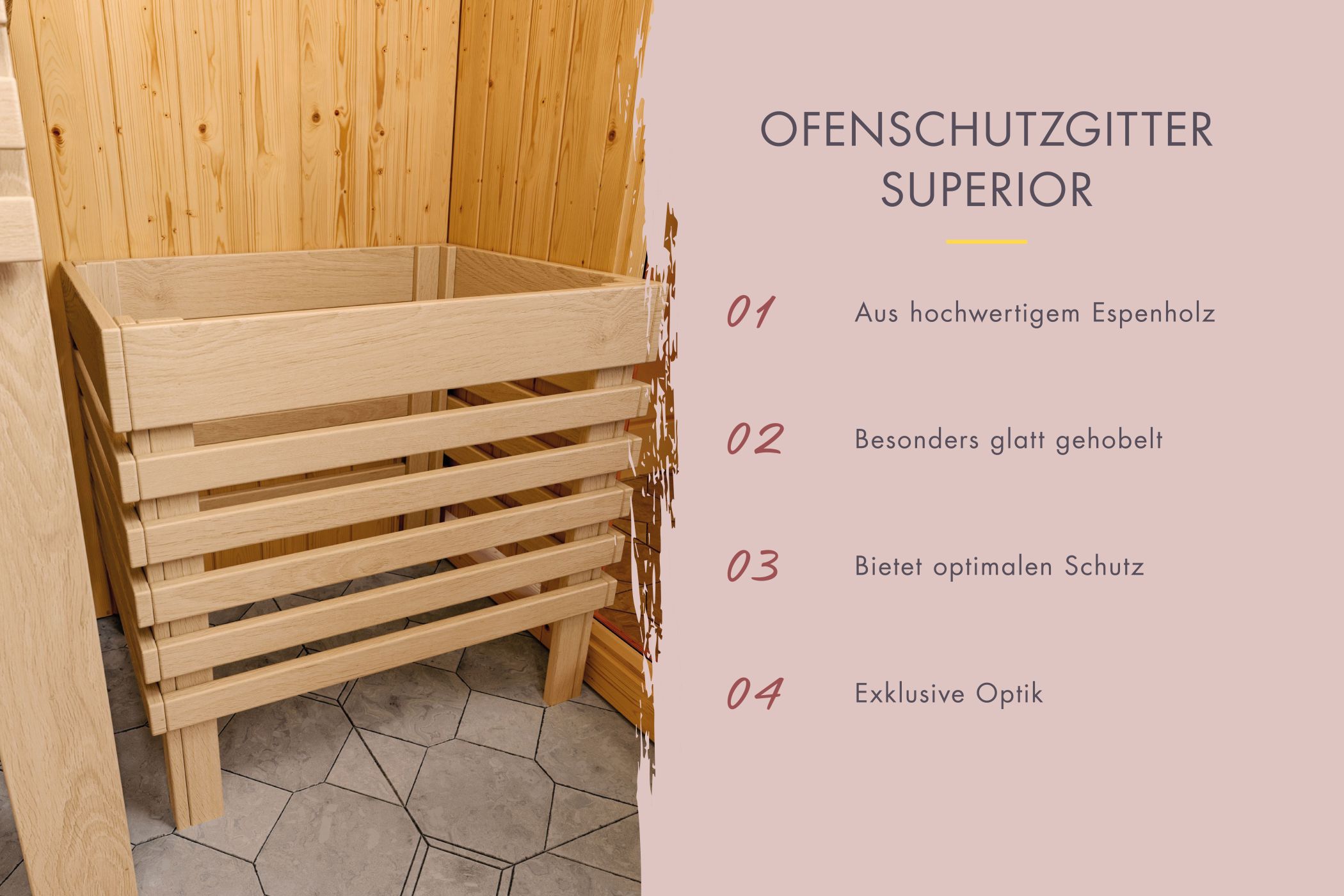 Ergonomische Kopfstütze aus hellem Espenholz als Zubehör für die Liege der Karibu Sauna Ava