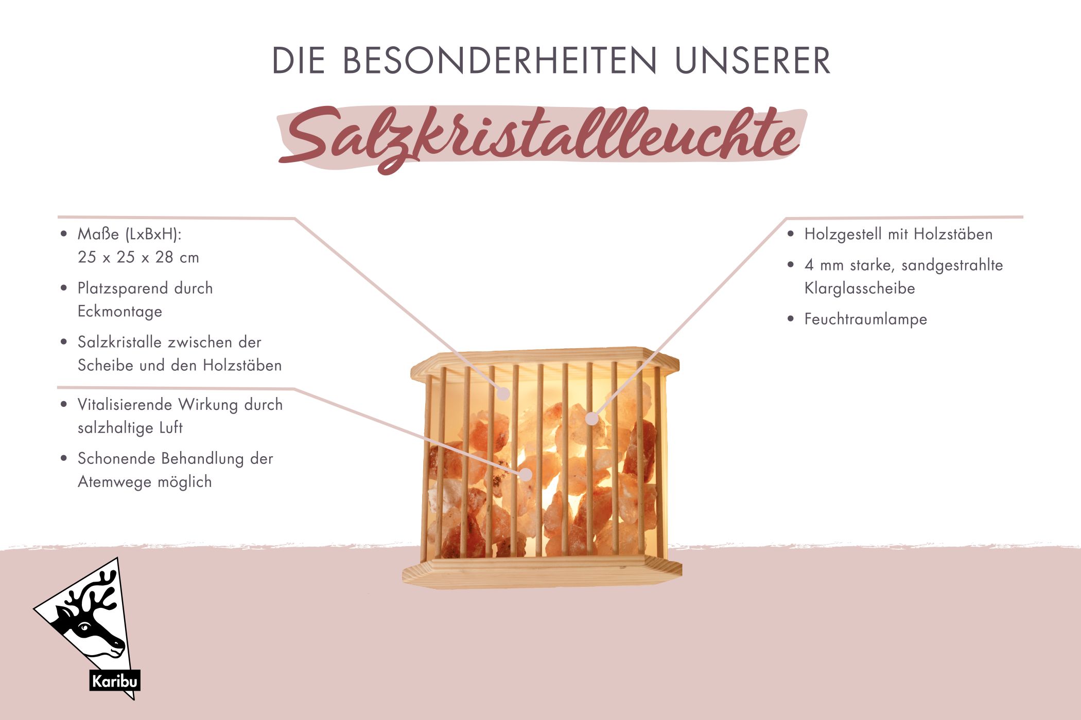 Karibu Salzkristall-Leuchte aus Holz, im Garten aufgebaut