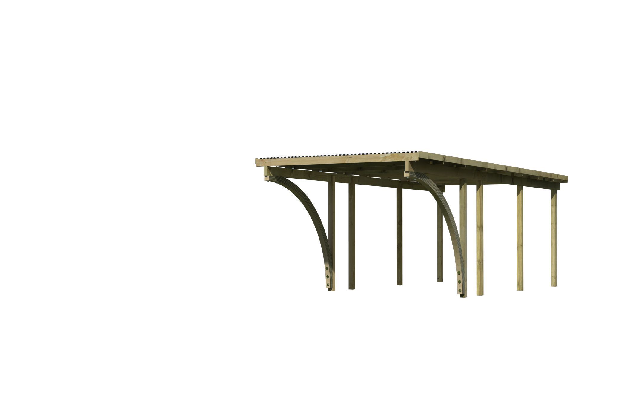Außenansicht des Karibu Einzelcarport BASIC 2 aus KDI-Massivholz mit Flachdach im Garten aufgebaut