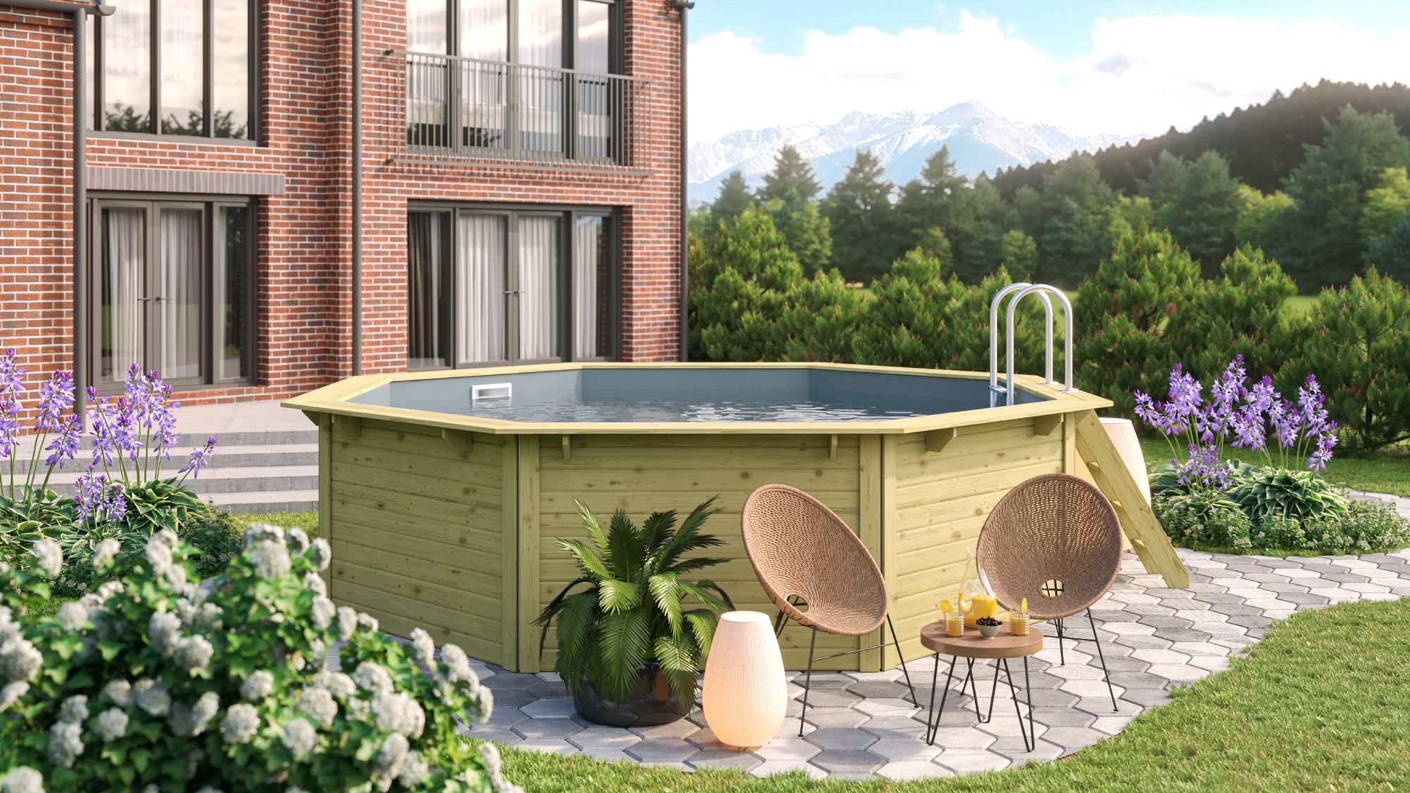Produktbild eines Karibu Gartenprodukts aus Holz, im Garten aufgebaut