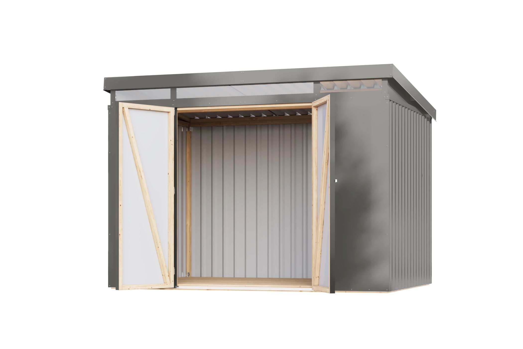 Karibu Gerätehaus aus Metall Iridium 3 in Graualuminium, Freisteller