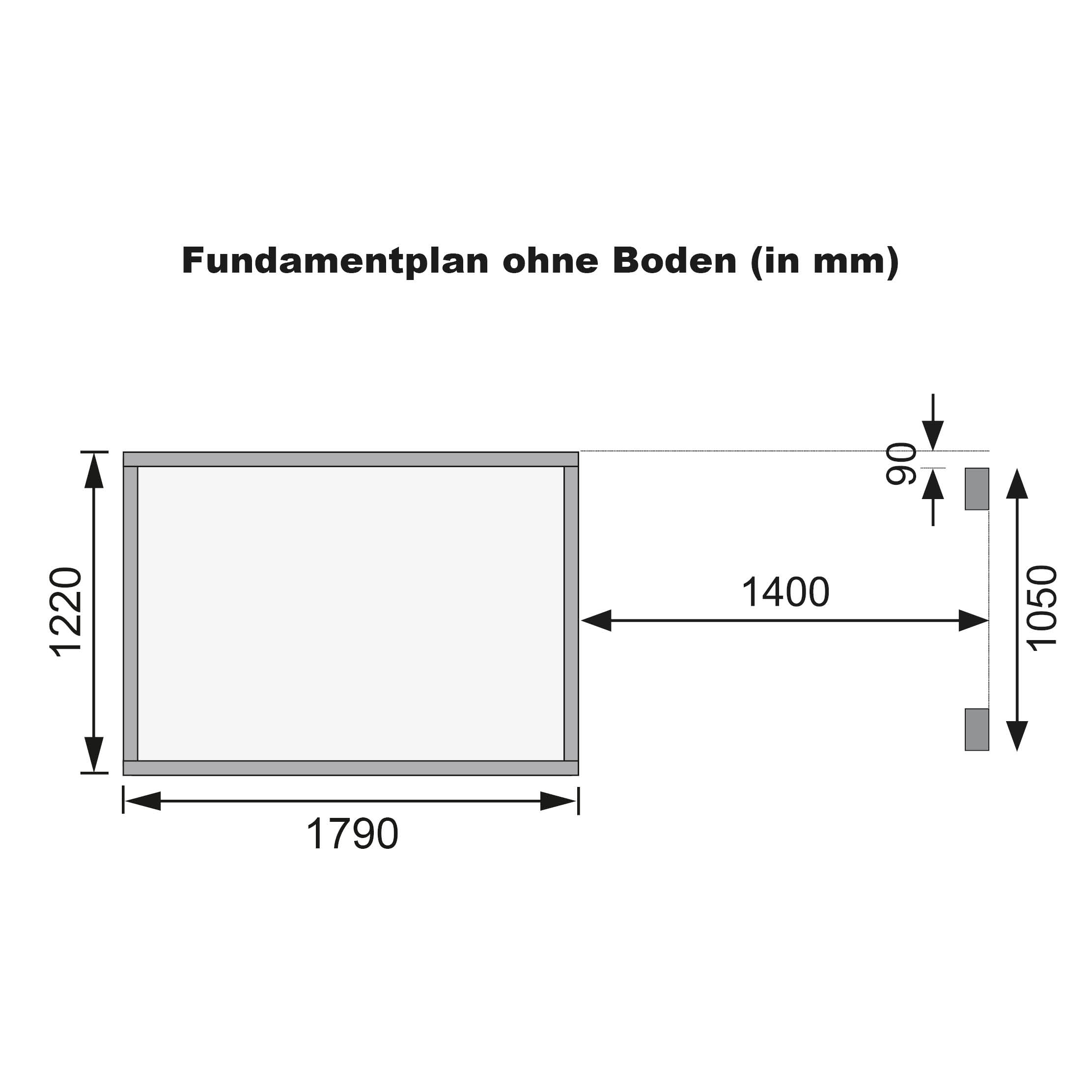 Fundamentplan des Karibu Gerätehaus Merseburg 2 mit Anbaudach