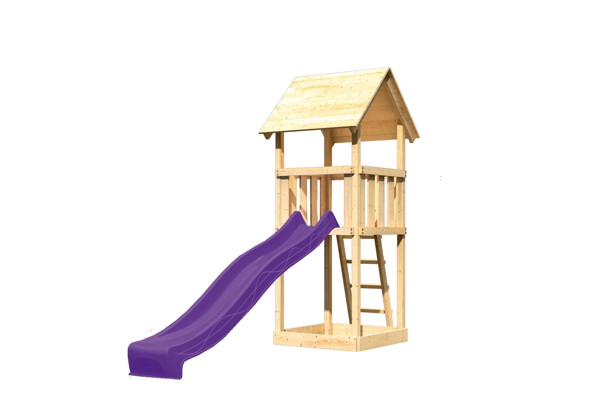 AKUBI Spielturm Lotti aus Fichtenholz mit überdachtem Podest und Einstiegsleiter, freigestellt
