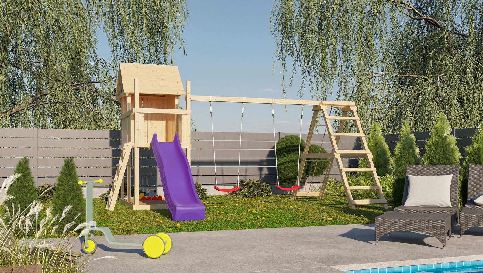 Produktbild eines Karibu Gartenprodukts aus Holz, im Garten aufgebaut