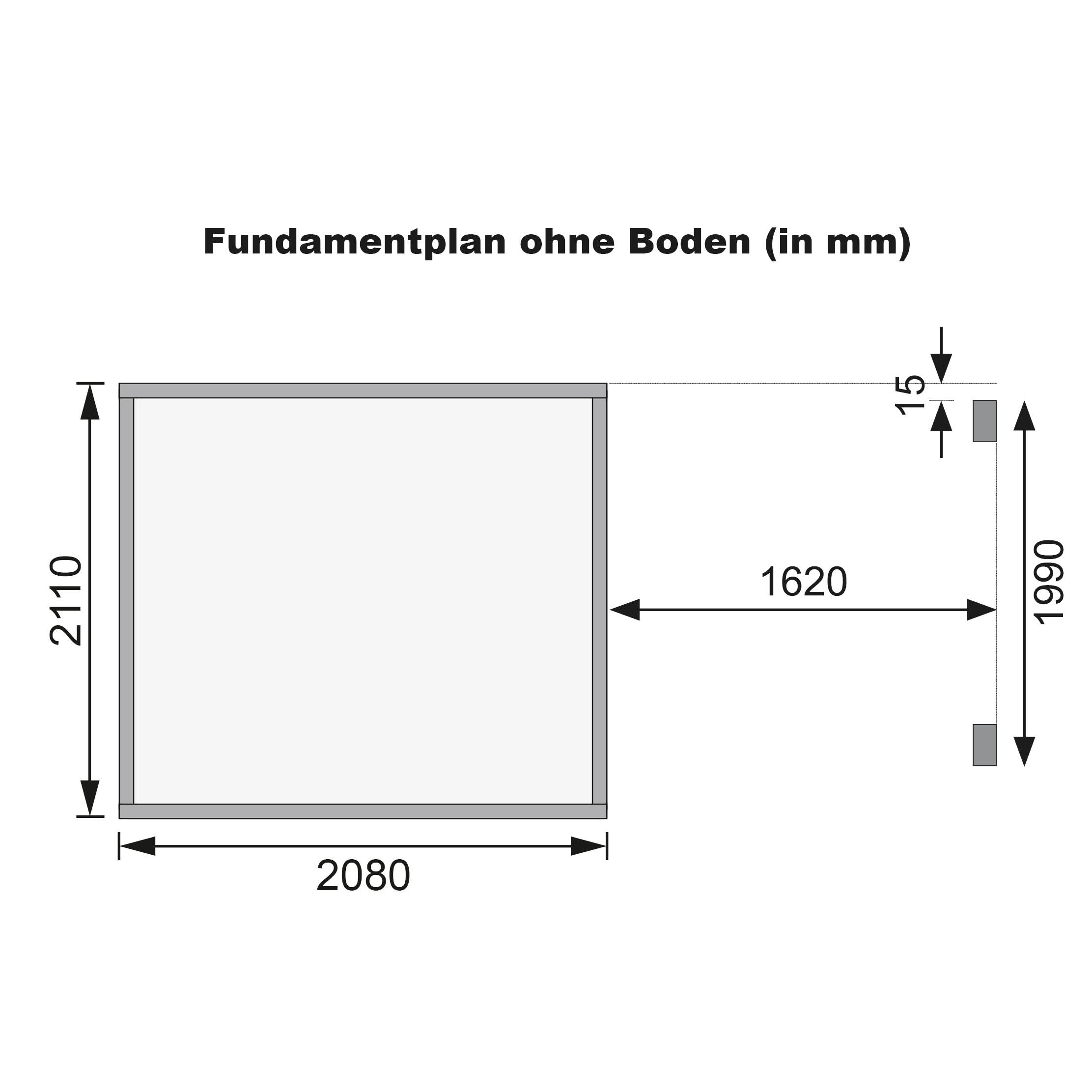 Fundamentplan des Karibu Gerätehaus Merseburg 4 mit Anbaudach